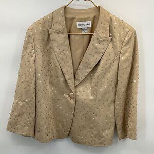 Bloomingdales Women's Beige Light Gold Jacket Size 12 With Sequin Embellishments